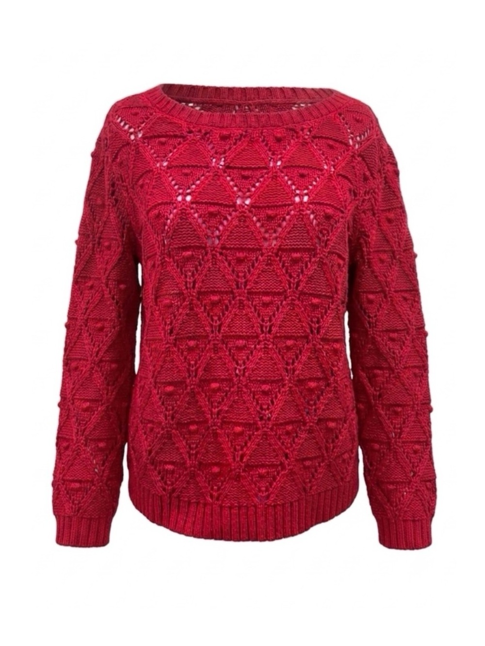 Tommy Hilfiger Red Cable Knit Chunky Diamond Textured Open Weave Sweater Medium